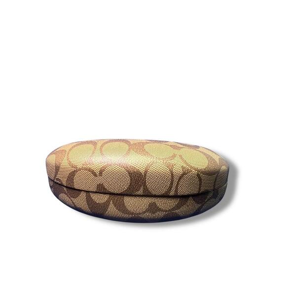 Coach Hard Eyeglass Case Brown Signature Logo Print Clamshell Style - Minor Mark - Picture 1 of 8
